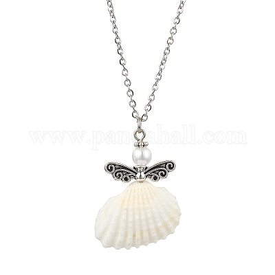 Колье с подвеской в виде феи из натуральных ракушек NJEW-JN04611-1