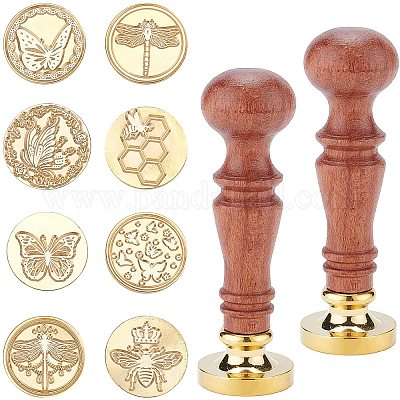 CRASPIRE Wax Seal Stamp Set, 8 Pieces Vintage Sealing Wax Stamps Copper  Seals 2 Wooden Handle, Wax Stamp Kit for Wedding Invitations Cards  Envelopes