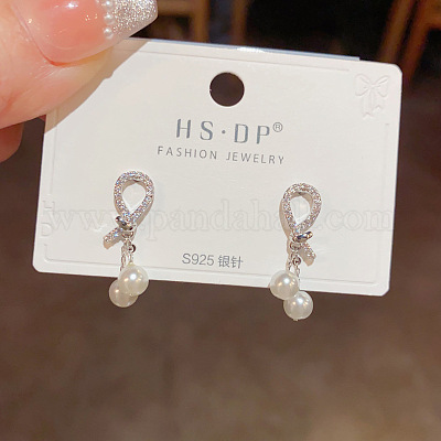 Серьги-гвоздики с круглыми подвесками и микропаве из прозрачных кубических цирконий в латунной оправе FS-WGC5F67-02-1