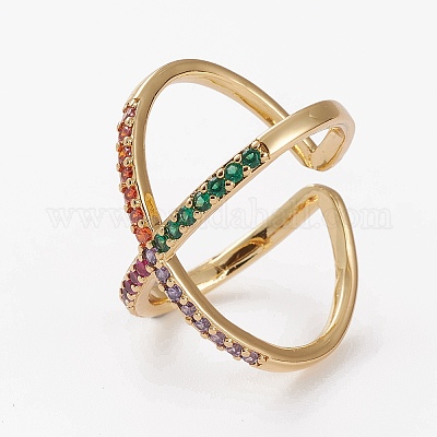 Латунные микро проложить манжеты кольца кубического циркония RJEW-C101-13G-A-1