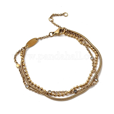 Многорядные браслеты из нержавеющей стали 304 с микропаве из кубических цирконий BJEW-C137-02G-1