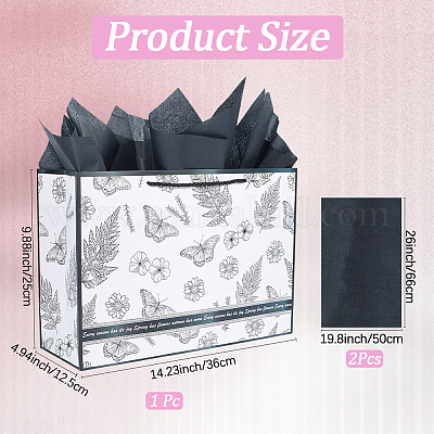 1 шт. бумажные подарочные пакеты с изображением цветов и бабочек ABAG-SP0001-32-1