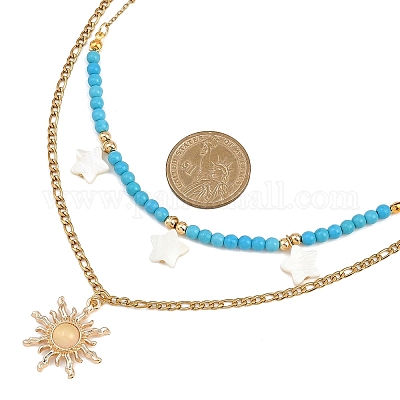 Подвеска в виде солнца из натуральной пресноводной ракушки и сплава стекла NJEW-JN05469-02-1