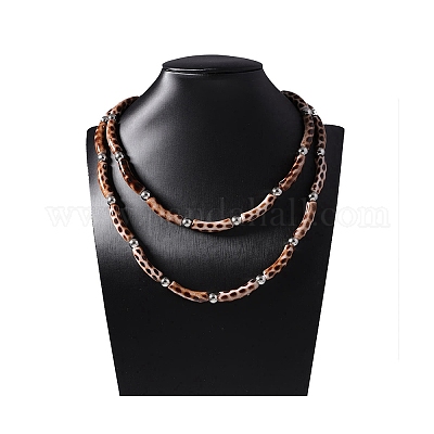 Пластиковые и смоляные изогнутые трубчатые двухслойные ожерелья с принтом под леопардовую кожу для женщин NJEW-Q038-01A-1