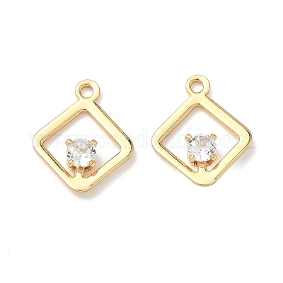 Подвески в виде ромбов с микропаве из кубических цирконий из латуни KK-Z136-01G-1