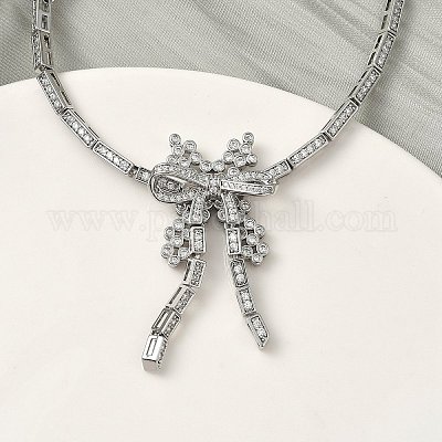 Браслеты-цепочки с бантом из латуни с микропаве из кубических цирконий для женщин BJEW-A279-01P-1