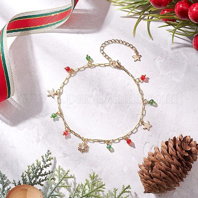 Рождественские браслеты на ногу из латуни с подвесками в виде снежинки AJEW-AN00753-1