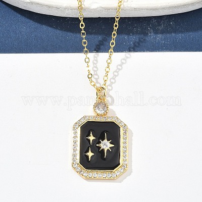 Латунные микропаве прозрачные кубические цирконии эмалированные прямоугольные подвески ожерелья для женщин NJEW-S449-03B-G-1