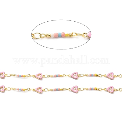 Цепочка-сердечко ручной работы из латуни с эмалью CHC-M024-25G-03-1