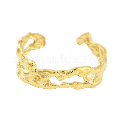 Настоящие открытые манжеты из нержавеющей стали 304 с покрытием из 18-каратного золота для женщин RJEW-B061-01G-06-1