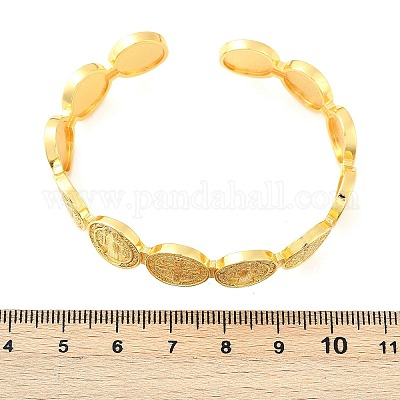 Плоский круглый браслет-манжета с крестом иисусом BJEW-I298-03G-1