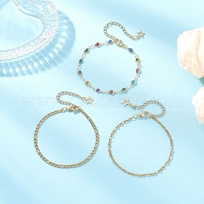 Браслеты из цепей и звеньев лампворк из нержавеющей стали 304 и сглаза для женщин BJEW-JB12449-01-1