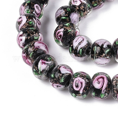 Нити бусин-рондель с внутренним цветком ручной работы в технике лэмпворк LAMP-T022-24A-1