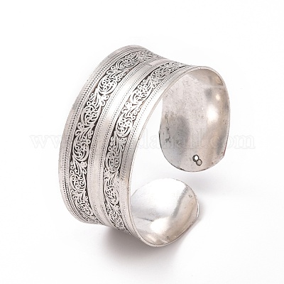 Богемный браслет в тибетском стиле из сплава с толстой открытой манжетой для женщин BJEW-E002-01AS-04-1