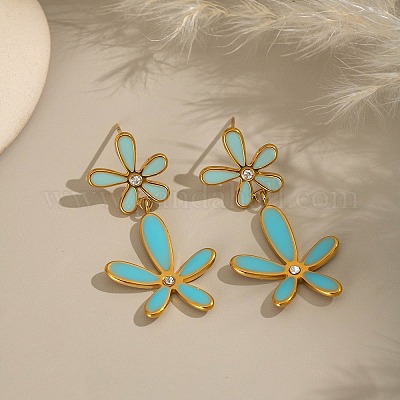 Серьги-гвоздики с эмалированными цветами из нержавеющей стали 304&nbsp;LS-EJEW-G451-02G-1