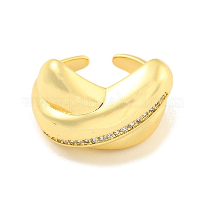 Открытая манжета из латуни с микропаве из прозрачного кубического циркония для женщин RJEW-M173-02D-G-1