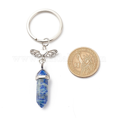 Пуля из натуральных смешанных драгоценных камней и сплавов сердце с брелками в виде крыльев KEYC-JKC00361-1