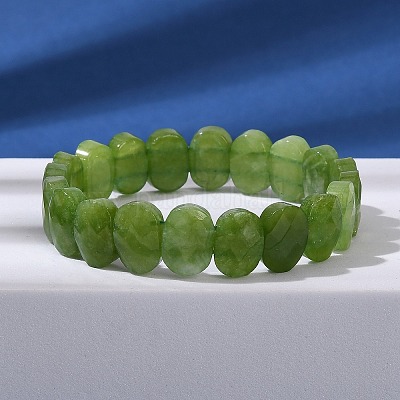 楕円形の天然マレーシアジェイドビーズストレッチブレスレット 黄緑