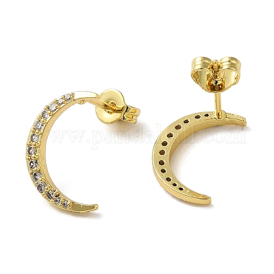 Женские серьги-гвоздики из латуни с микропаве и цирконием Moon Rack EJEW-O001-08G-1