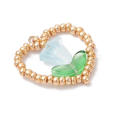 Подвески в виде сердечек и цветов из стеклянного бисера Miyuki PALLOY-MZ01079-01-1