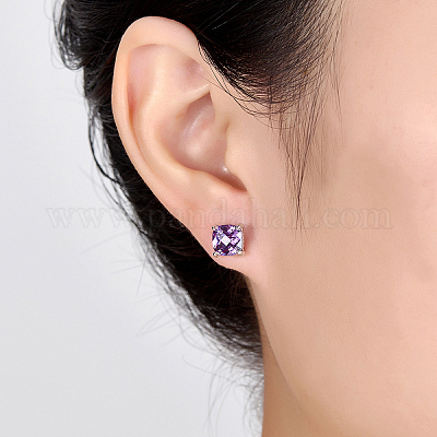 Женские квадратные серьги-гвоздики из стерлингового серебра с паве из кубических цирконий PC9848-1-1