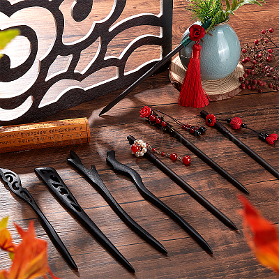 8шт. 8 деревянных палочки для волос OHAR-PH0001-24-1