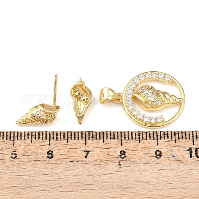 Комплект из латунного кулона и серег-гвоздиков с микропаве из кубических цирконий для женщин SJEW-F227-01C-G-1