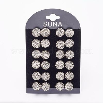 Boucles D'oreilles Boule Disco Verte 10 Mm - Strass Autrichien - Style Argenté Brillant