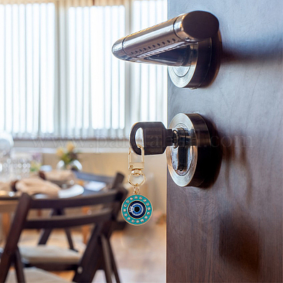 4 шт. 4 цвета круглые эмалевые подвески со стразами от сглаза HJEW-DC0001-08-1