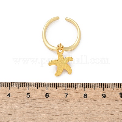 Кольца-манжеты с эмалью из латуни и морской звездой для женщин RJEW-U057-03G-1