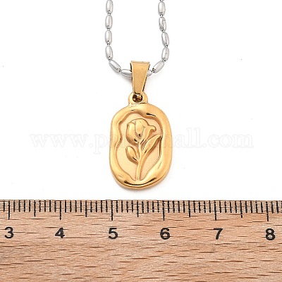 Ожерелья с подвеской в виде розы из нержавеющей стали 304 для женщин NJEW-S439-01B-GP-1