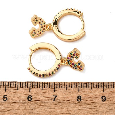 Серьги-кольца из радужной латуни с микропаве из кубических цирконий EJEW-F384-13G-1