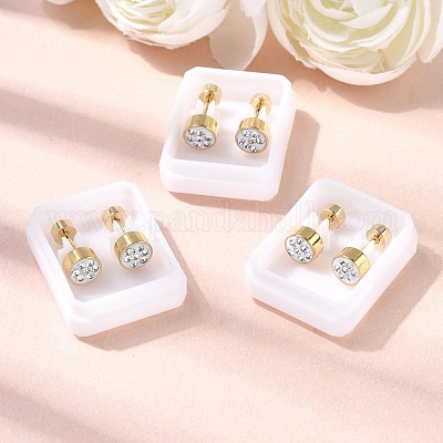 Плоские круглые серьги-гвоздики из нержавеющей стали 304 EJEW-F396-03G-01-1