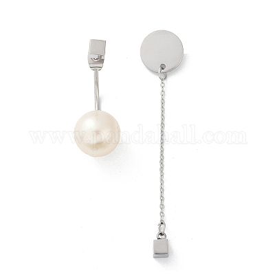 Серьги-гвоздики из пластика с имитацией жемчуга из нержавеющей стали 304 EJEW-Z089-19P-1