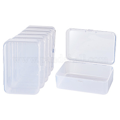 BENECREAT 4 Packs 20x11x2.3cm Rectangle Large Clear Plastic Box Containers with Double Buckles for Cards Safety Pins Beads and Other Craft Office Supplies 