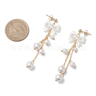 Серьги-гвоздики с бантом из искусственного жемчуга ABS EJEW-TA00755-1