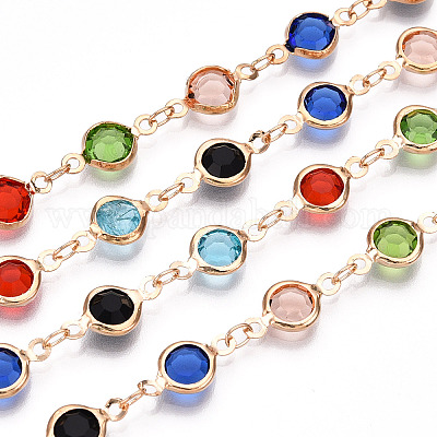 Плоские круглые цепочки ручной работы из латуни и стекла CHC-TAC0009-06KCG-1