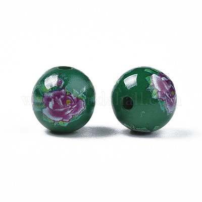 Ручной работы непрозрачные цветок напечатаны акриловые бусины MACR-T043-02A-01-1