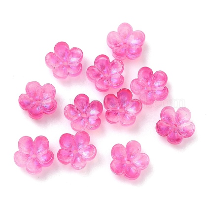 染色・加熱ガラスビーズキャップ 5 - 花びらの花 濃いピンク 10x10x5mm