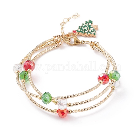 Bracelet multi-rangs en perles de verre et tube de laiton bling BJEW-TA00108-1