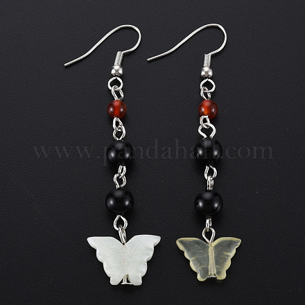 Farfalla naturale nuova giada orecchini pendenti per le donne della ragazza EJEW-S212-001-1