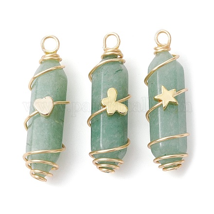 3Pcs 3 Styles Natural Green Aventurine Copper Wire Wrapped Pointed Pendants PALLOY-JF02460-04-1