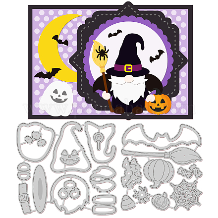 GLOBLELAND 2Pcs Halloween Cutting Dies Metal Gnome Pumpkin Bat Embossing Stencils Die Cuts for Paper Card Making Decoration DIY Scrapbooking Album Craft Decor DIY-WH0309-237-1