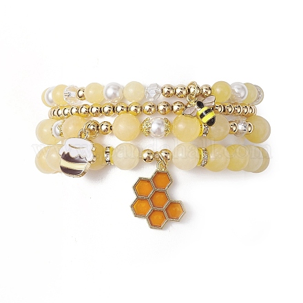 4 Uds. Conjunto de pulseras elásticas de perlas de concha y jade de topacio natural de 4 estilos BJEW-JB10049-1