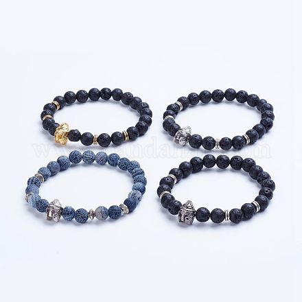 Bracelets extensibles avec perles de pierre mixte naturelle BJEW-P072-E-1