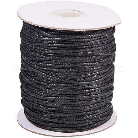 Pandahall 100 yard 1.5mm filo di cotone cerato nero filo perline per creazione di gioielli e forniture di macramè YC-PH0002-07-1