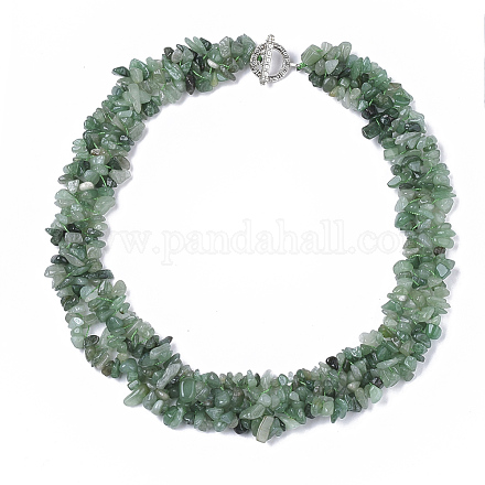 3-lagige natürliche grüne Aventurin-Chip-Perlenketten NJEW-S419-01C-1