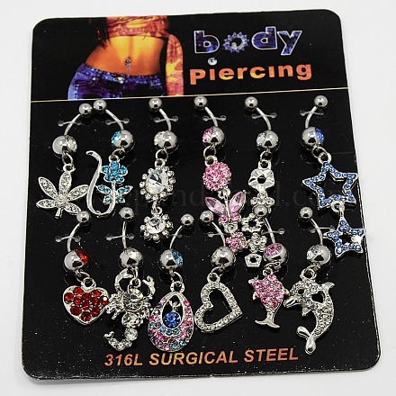 Body Jewelry Alloy Rhinestone Dangle Button Barbell Belly Rings Navel Ring RB-D073-06-1