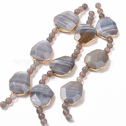 Fili di perline di agata grigia naturale con perline tonde G-G990-A01-1