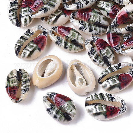 Perles de coquillage cauri naturelles imprimées X-SSHEL-R047-01-C10-1